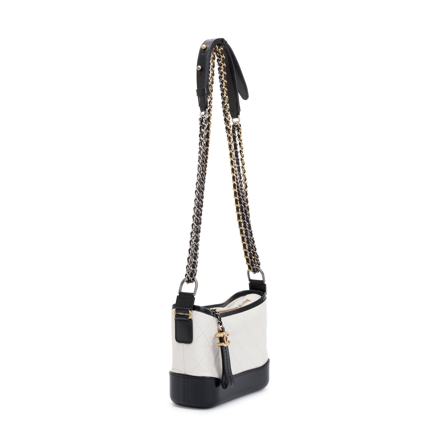 Chanel Black & White Aged Calfskin Leather Small Gabrielle Hobo