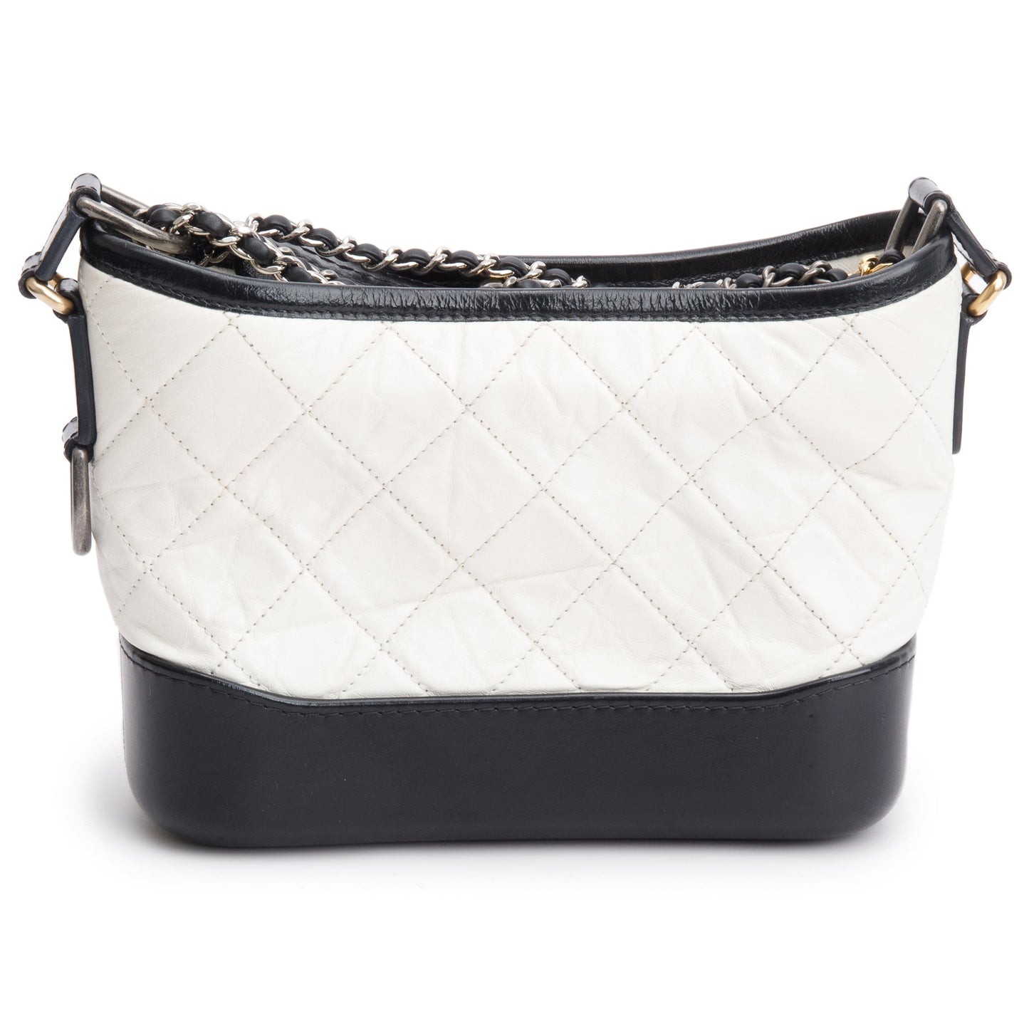 Chanel Black & White Aged Calfskin Leather Small Gabrielle Hobo