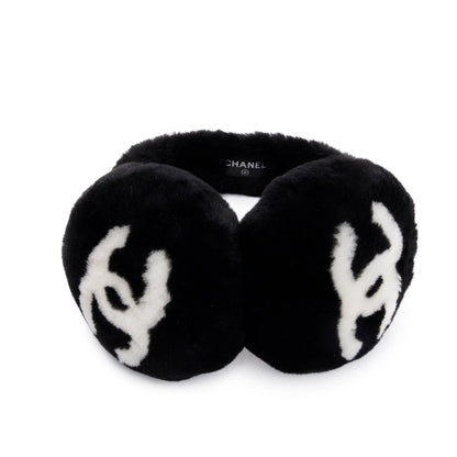 Chanel Black/White Shearling CC Earmuffs