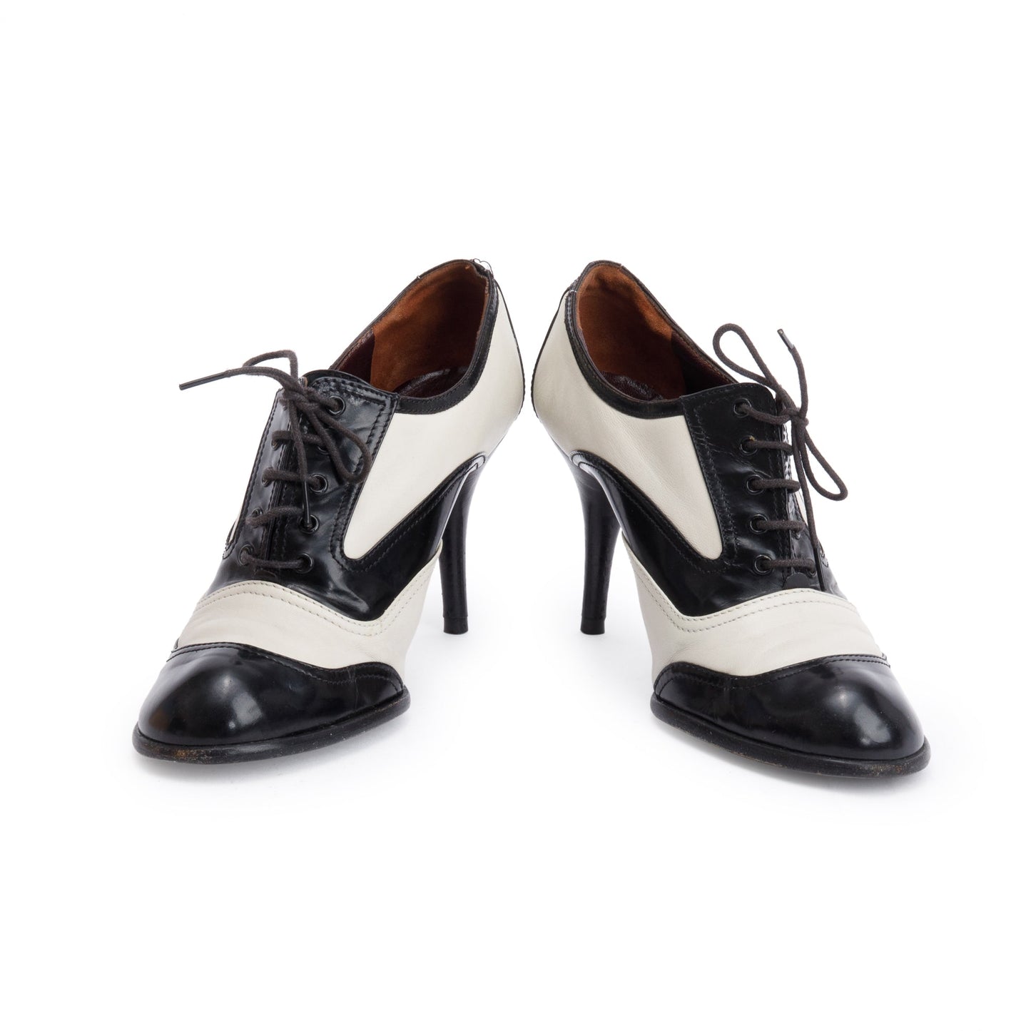 Chanel Black/White Smooth Leather CC Logo Spectator Ankle, Size 37.5