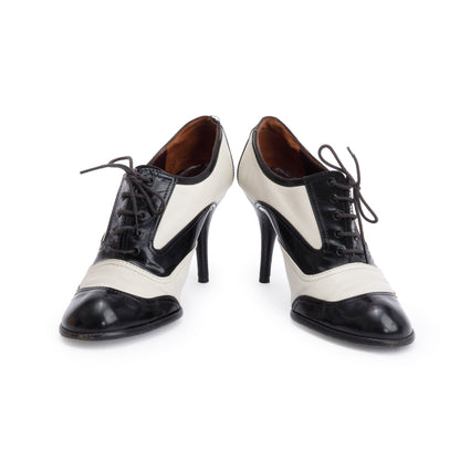 Chanel Black/White Smooth Leather CC Logo Spectator Ankle, Size 37.5