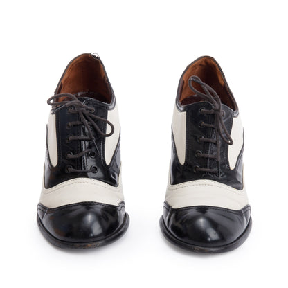 Chanel Black/White Smooth Leather CC Logo Spectator Ankle, Size 37.5