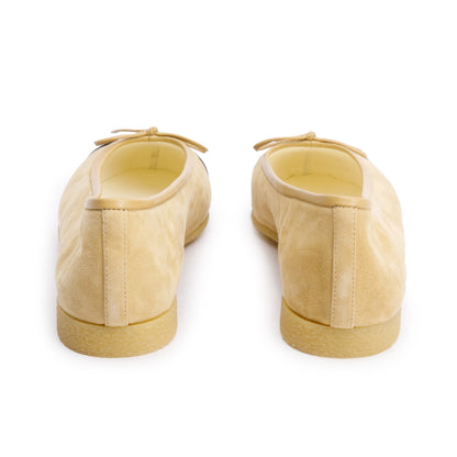 Chanel Black/Yellow Suede Kidskin Interlocking CC Logo Bow Flats, Size 40