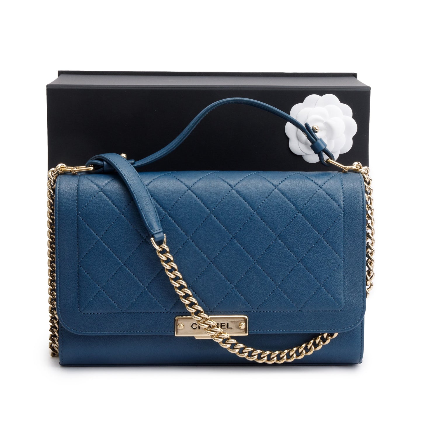 Chanel  Blue Calfskin Leather Large Label Click Flap Bag