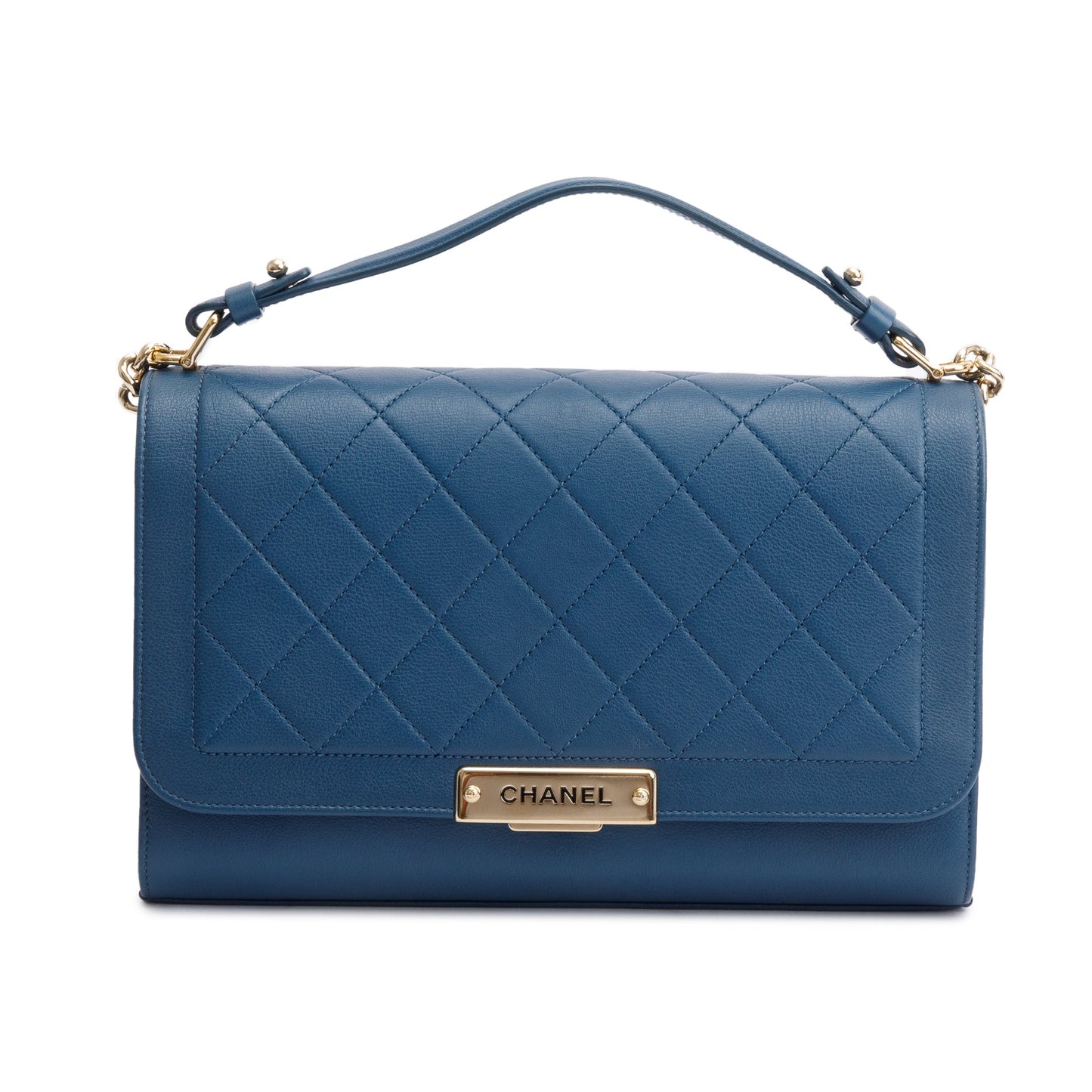 Chanel  Blue Calfskin Leather Large Label Click Flap Bag
