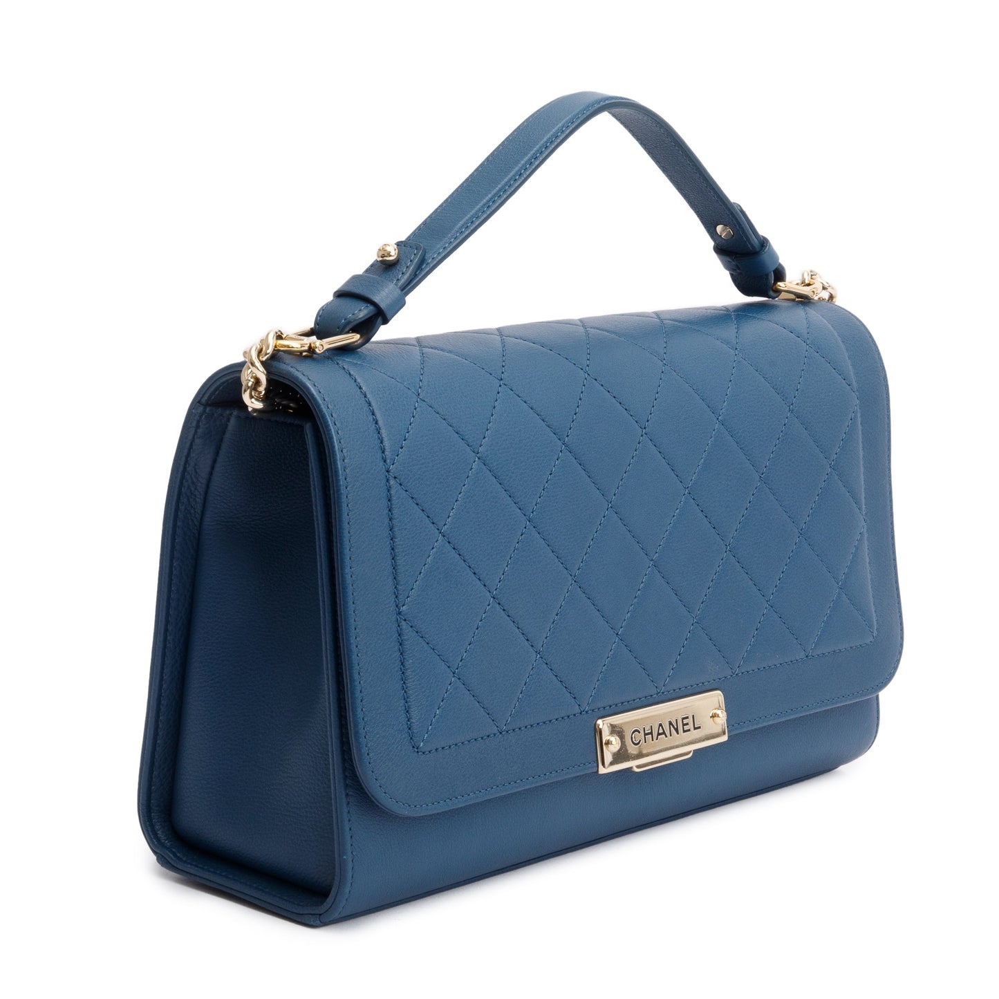 Chanel  Blue Calfskin Leather Large Label Click Flap Bag