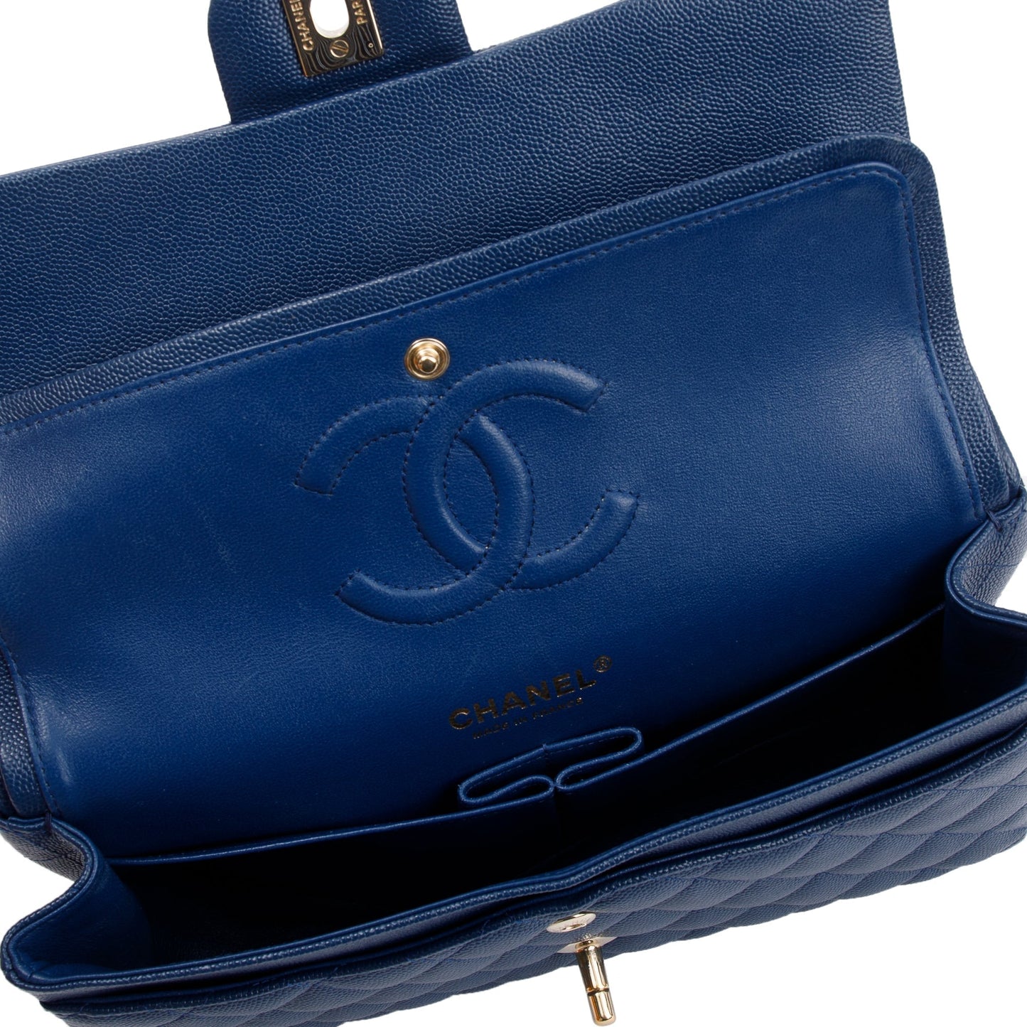 Chanel Blue Caviar Leather Classic Medium Double Flap Bag