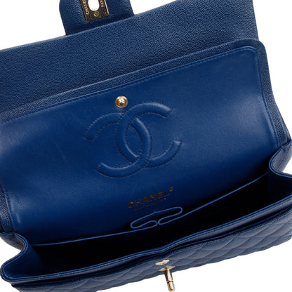 Chanel Blue Caviar Leather Classic Medium Double Flap Bag