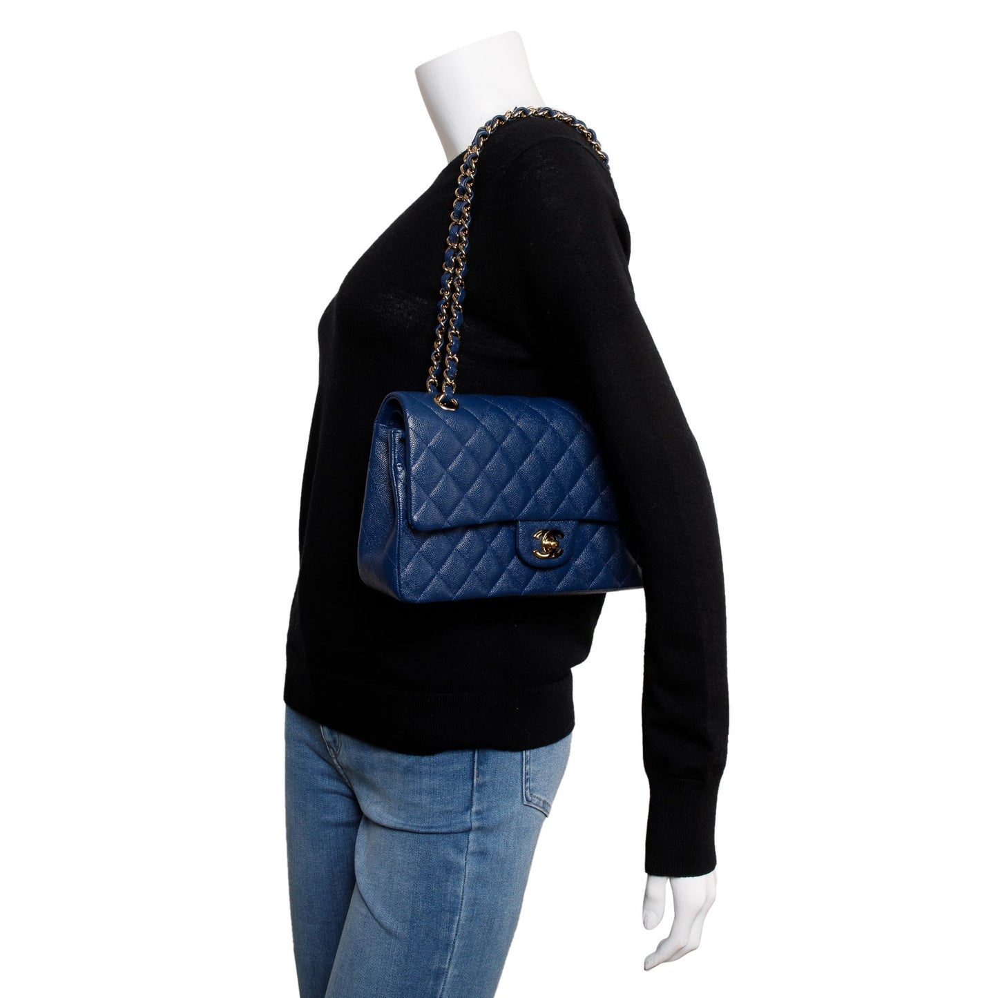 Chanel Blue Caviar Leather Classic Medium Double Flap Bag