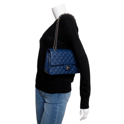 Chanel Blue Caviar Leather Classic Medium Double Flap Bag