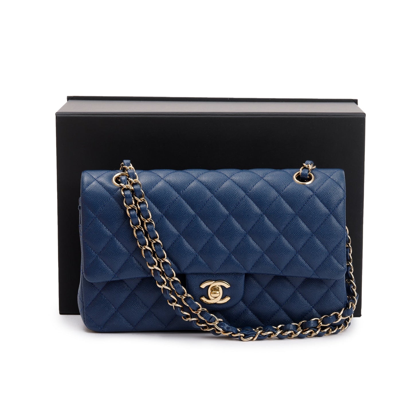 Chanel Blue Caviar Leather Classic Medium Double Flap Bag