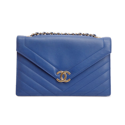 Chanel Blue Chevron Calfskin Leather Coco Envelope Flap Bag