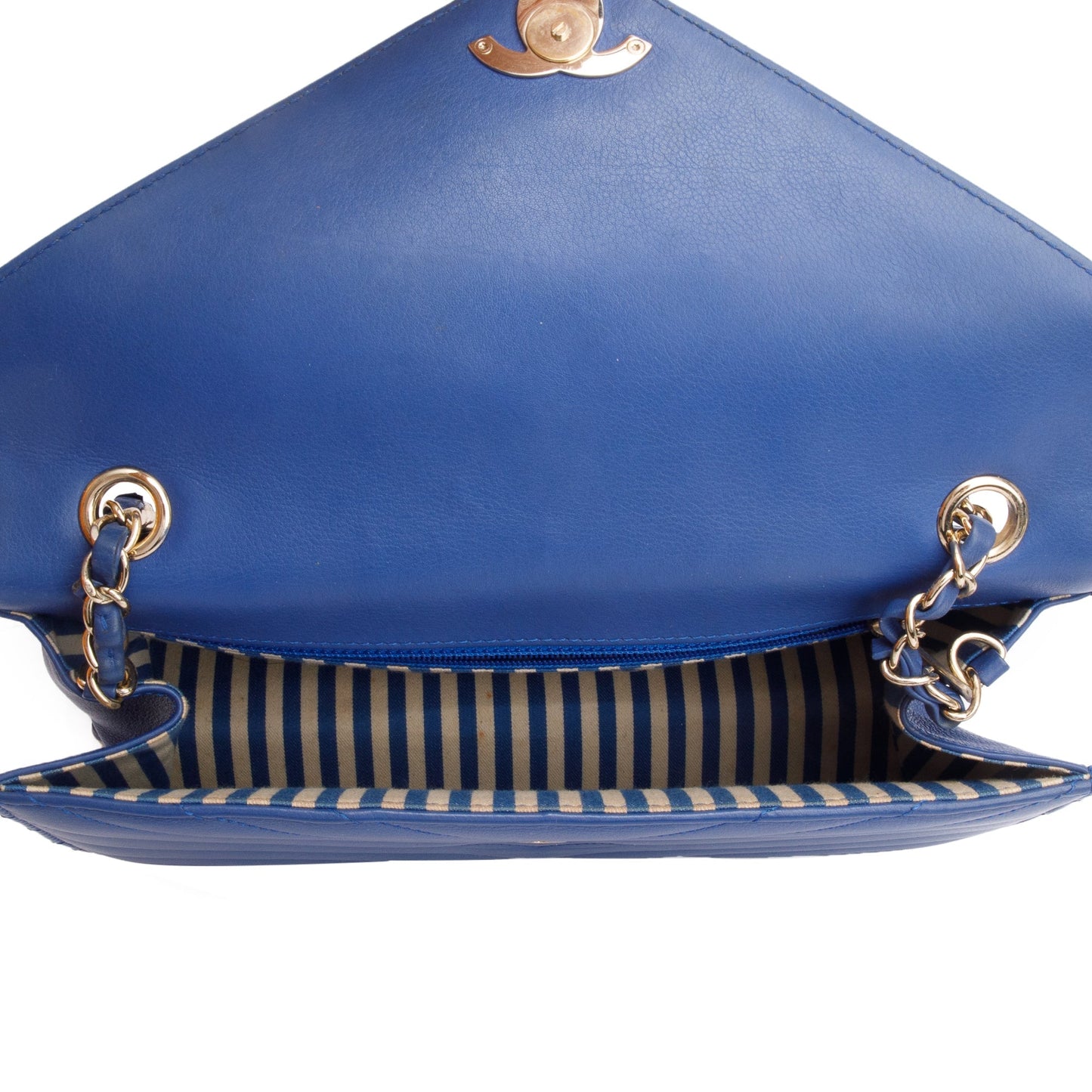 Chanel Blue Chevron Calfskin Leather Coco Envelope Flap Bag