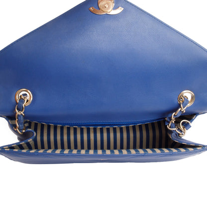 Chanel Blue Chevron Calfskin Leather Coco Envelope Flap Bag
