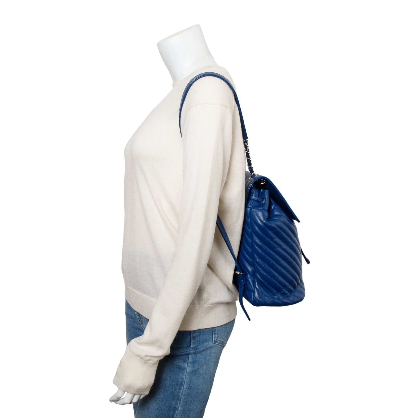 Chanel Blue Chevron Quilted Lambskin Leather Small Urban Spirit Backpack