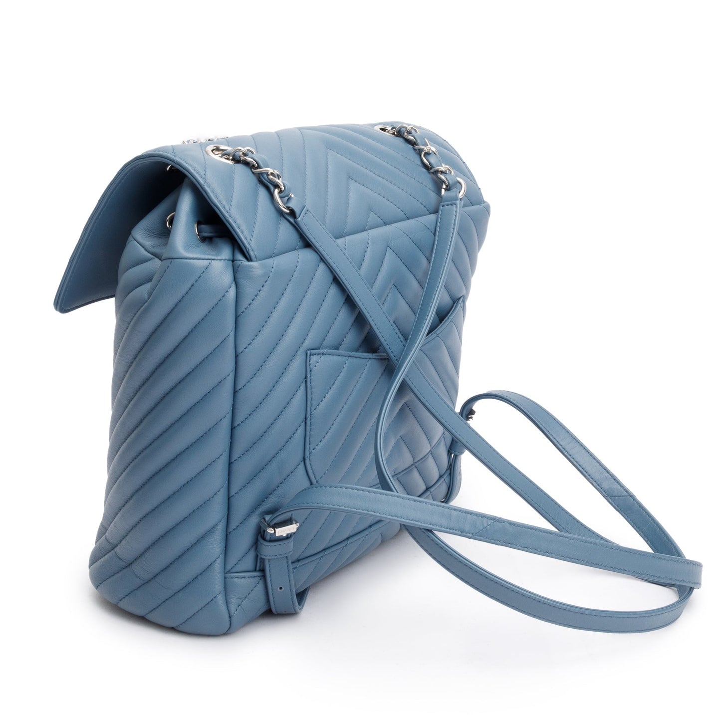 Chanel Blue Chevron Quilted Lambskin Leather Small Urban Spirit Backpack