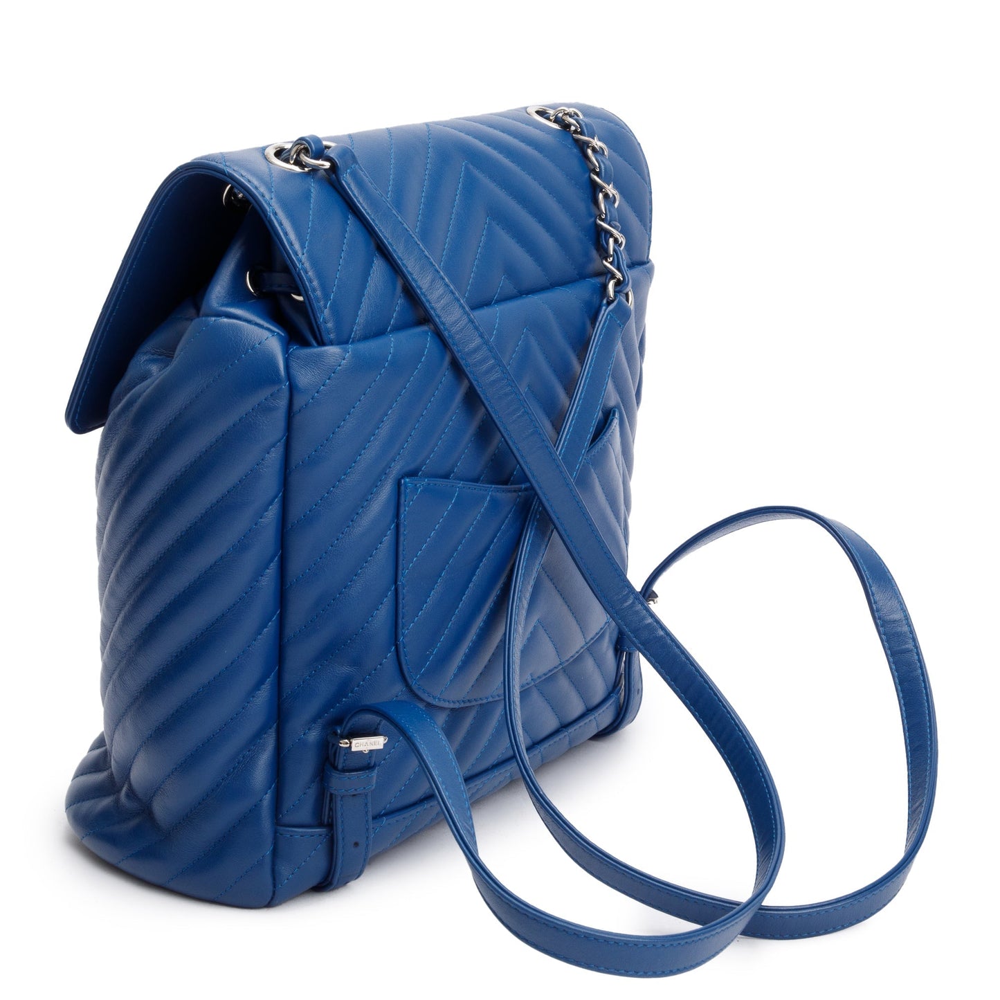 Chanel Blue Chevron Quilted Lambskin Leather Small Urban Spirit Backpack