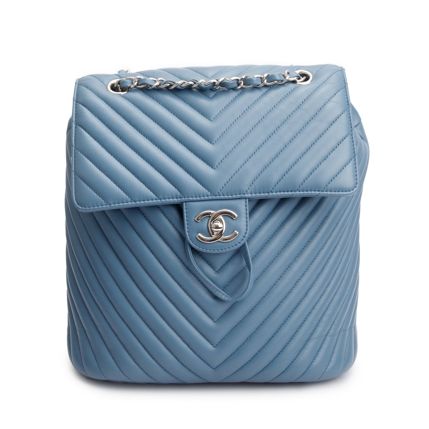 Chanel Blue Chevron Quilted Lambskin Leather Small Urban Spirit Backpack