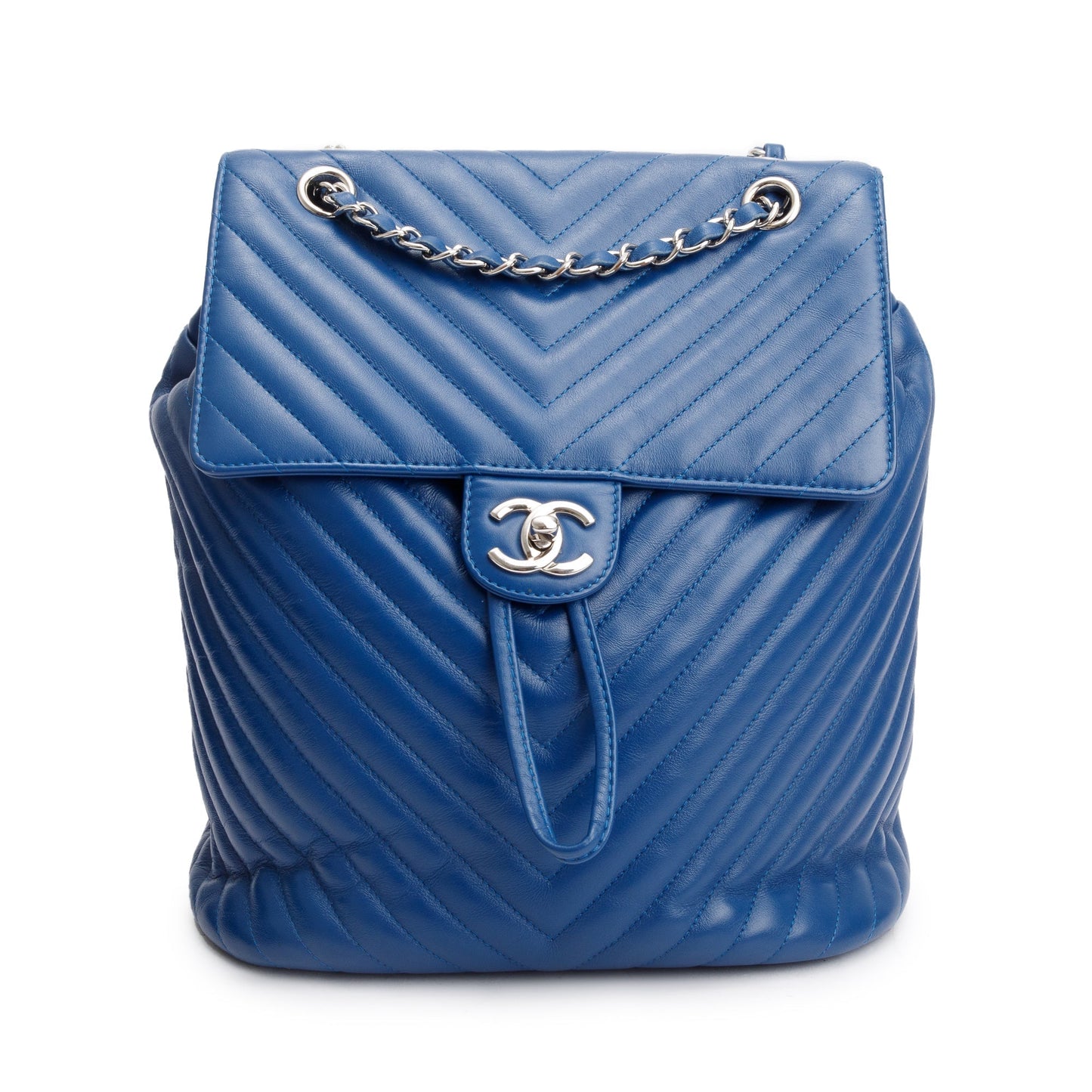 Chanel Blue Chevron Quilted Lambskin Leather Small Urban Spirit Backpack