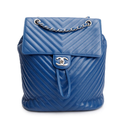 Chanel Blue Chevron Quilted Lambskin Leather Small Urban Spirit Backpack