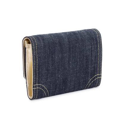Chanel Blue Denim CC Gusset Flap Wallet