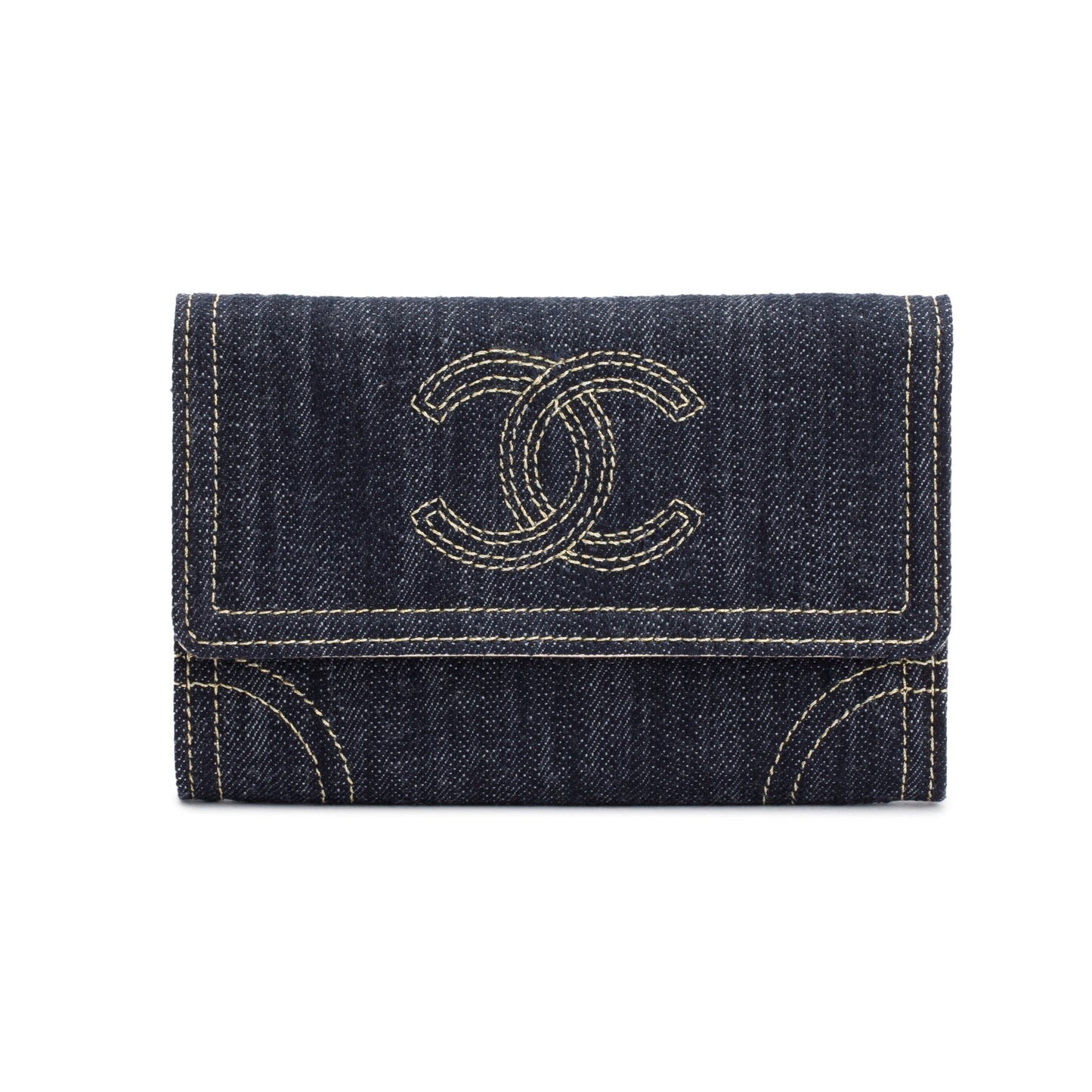 Chanel Blue Denim CC Gusset Flap Wallet
