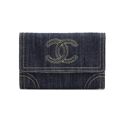 Chanel Blue Denim CC Gusset Flap Wallet
