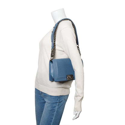 Chanel Blue Horizontal Quilted Lambskin Leather Medium Boy Bag