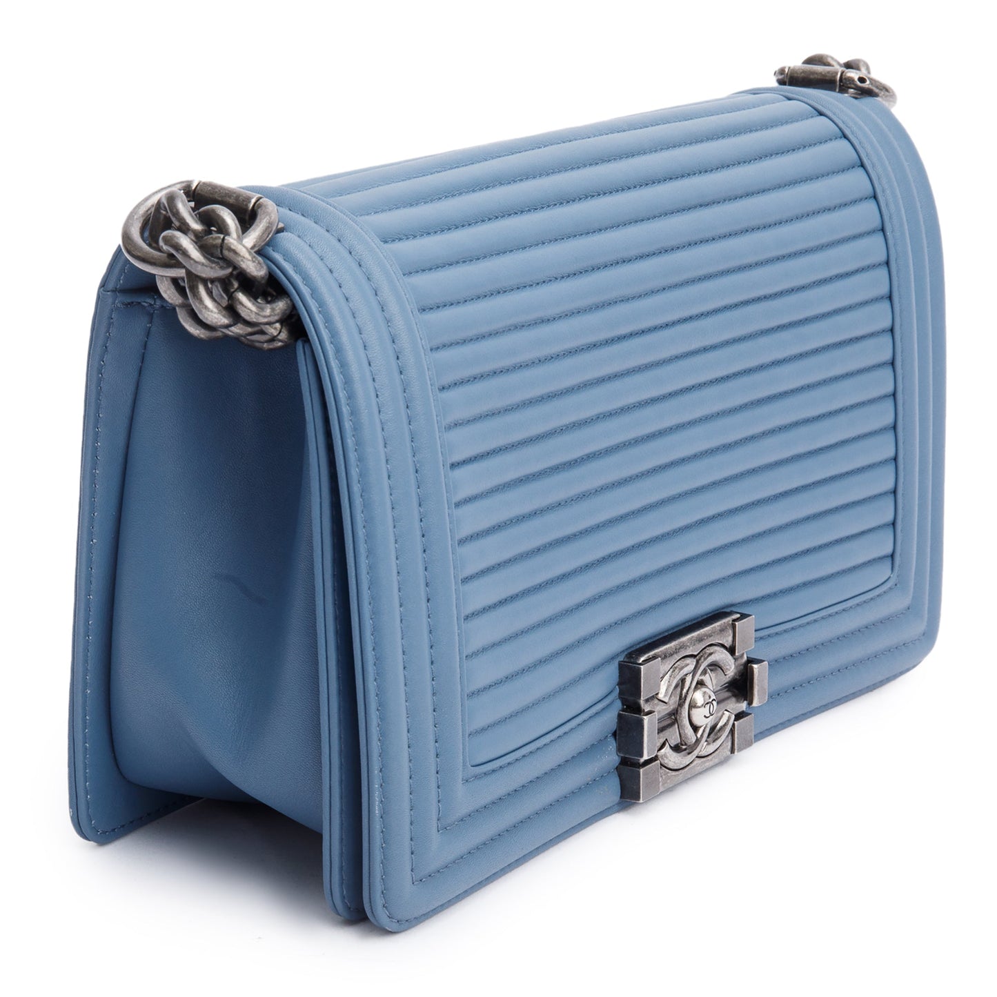 Chanel Blue Horizontal Quilted Lambskin Leather Medium Boy Bag