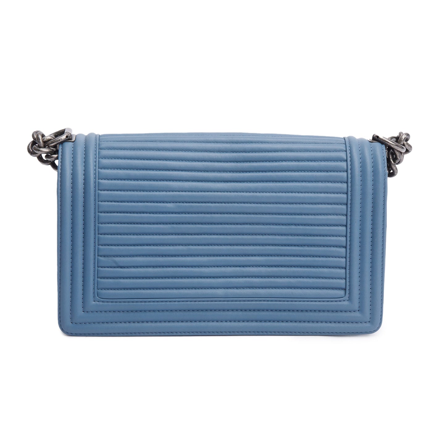 Chanel Blue Horizontal Quilted Lambskin Leather Medium Boy Bag