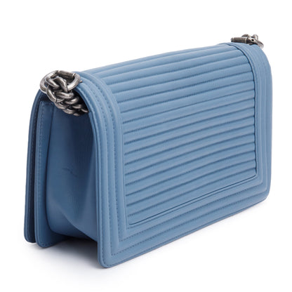 Chanel Blue Horizontal Quilted Lambskin Leather Medium Boy Bag