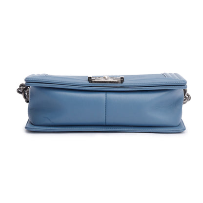Chanel Blue Horizontal Quilted Lambskin Leather Medium Boy Bag
