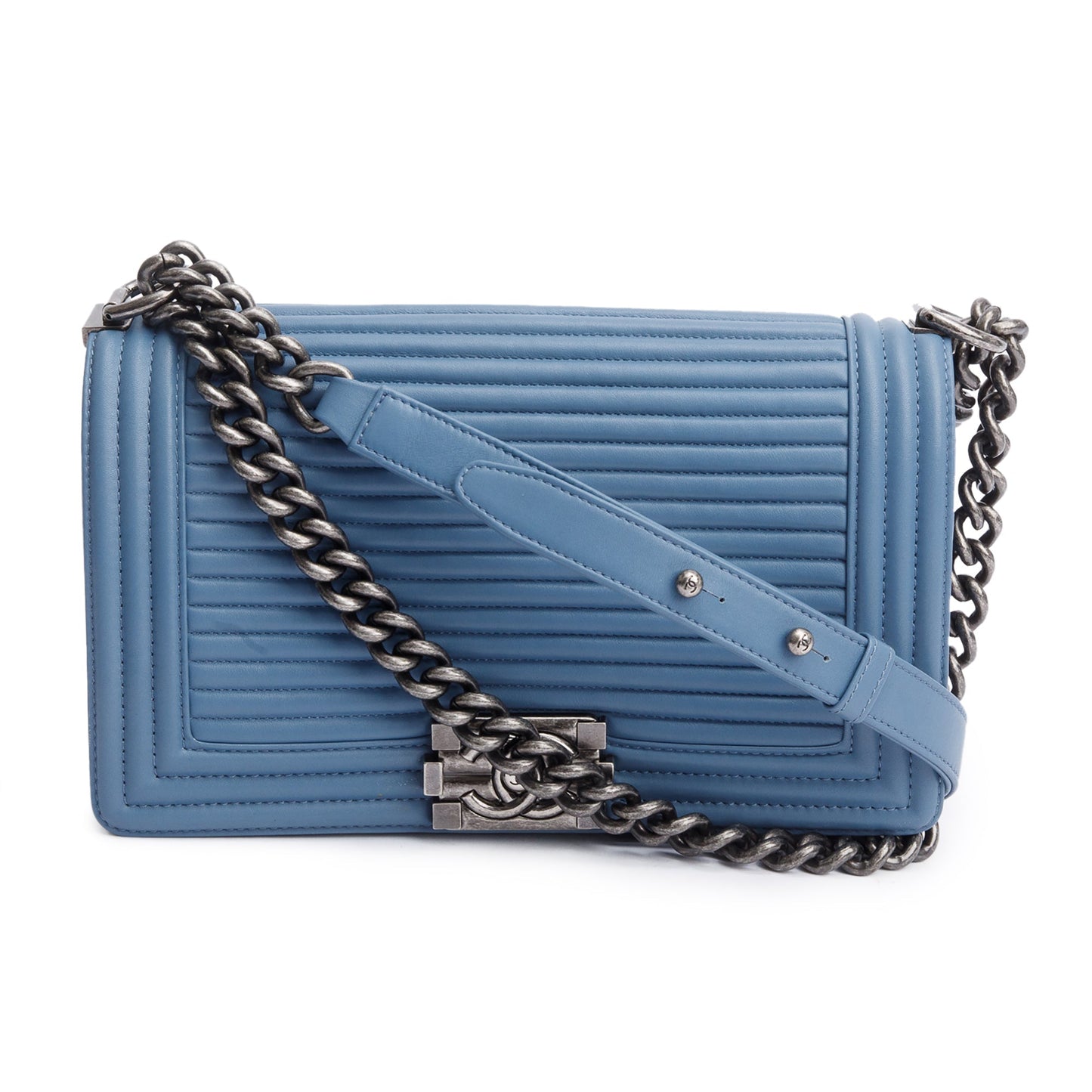 Chanel Blue Horizontal Quilted Lambskin Leather Medium Boy Bag