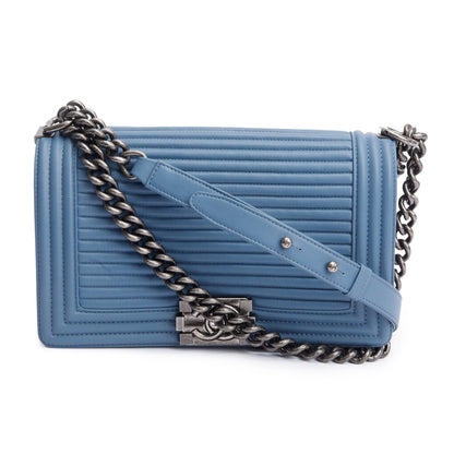 Chanel Blue Horizontal Quilted Lambskin Leather Medium Boy Bag