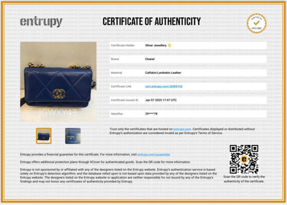 Chanel Blue Lambskin Leather 19 Wallet On Chain