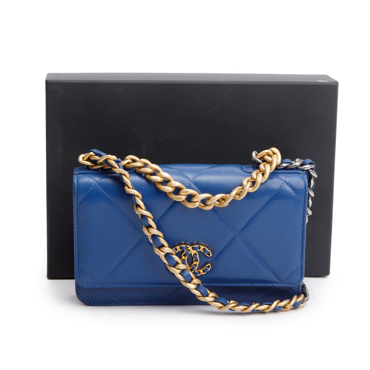 Chanel Blue Lambskin Leather 19 Wallet On Chain