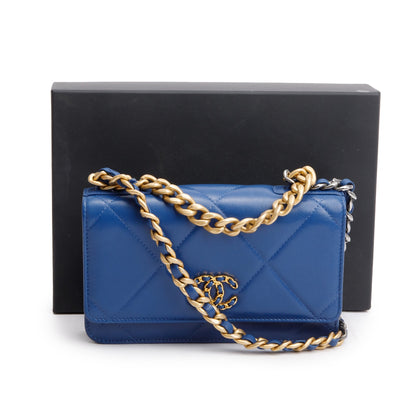 Chanel Blue Lambskin Leather 19 Wallet On Chain