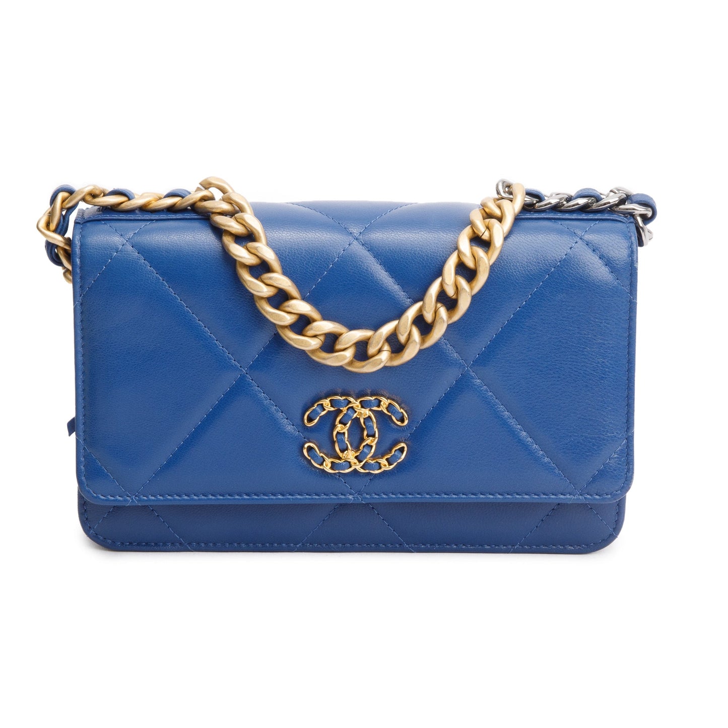 Chanel Blue Lambskin Leather 19 Wallet On Chain