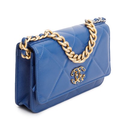 Chanel Blue Lambskin Leather 19 Wallet On Chain