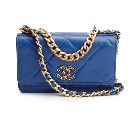 Chanel Blue Lambskin Leather 19 Wallet On Chain