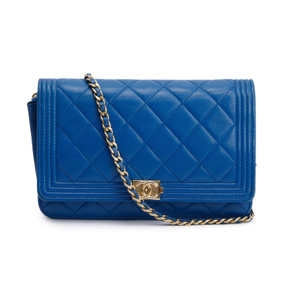 Chanel Blue Lambskin Leather Boy Wallet on Chain