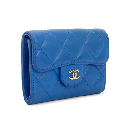 Chanel Blue Lambskin Leather Classic Flap Card Holder