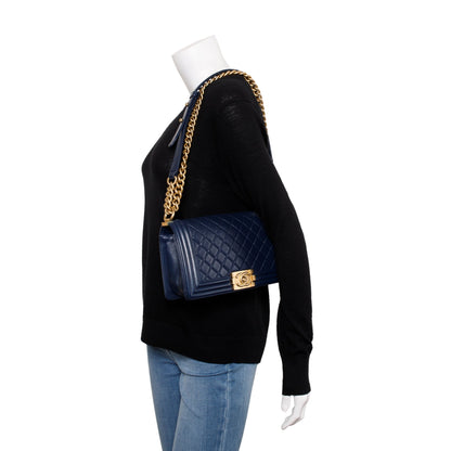 Chanel Blue Lambskin Leather Medium Boy Bag