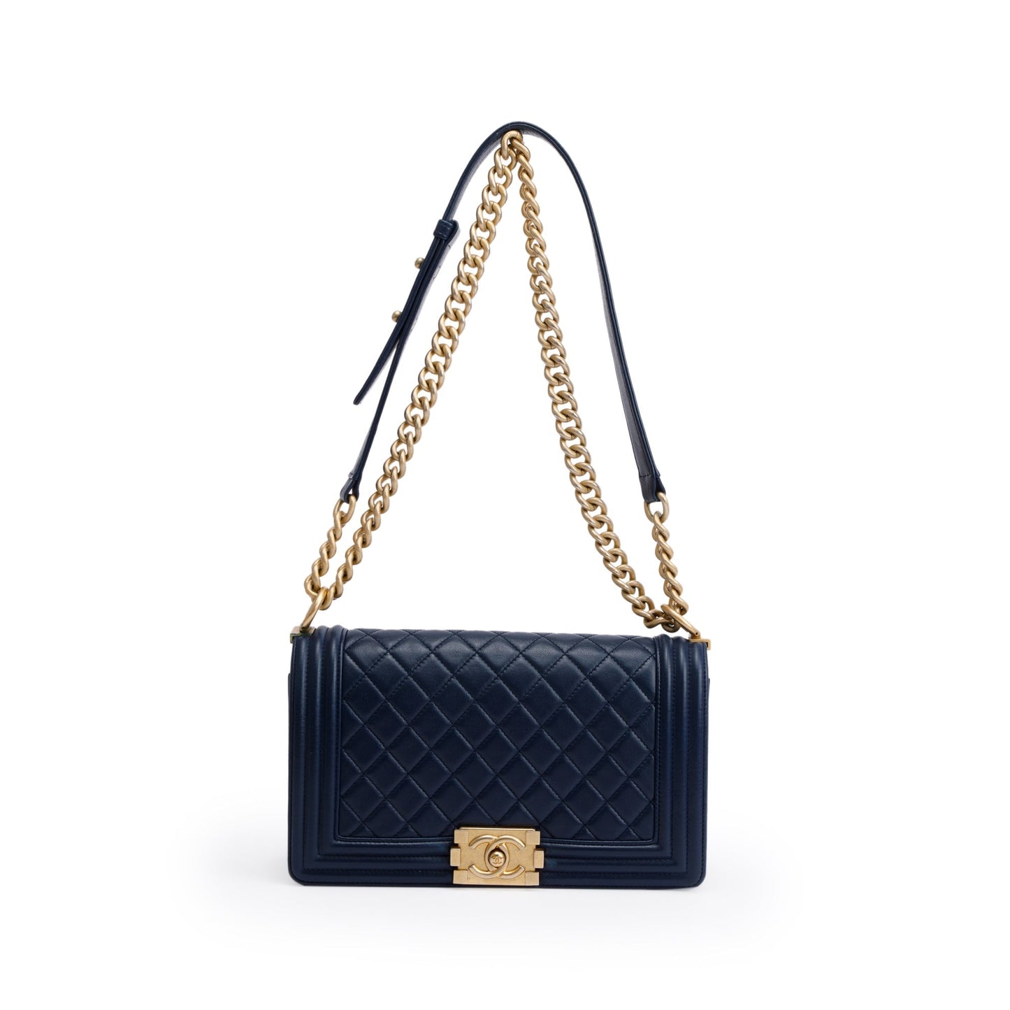 Chanel Blue Lambskin Leather Medium Boy Bag