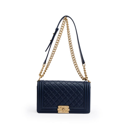 Chanel Blue Lambskin Leather Medium Boy Bag
