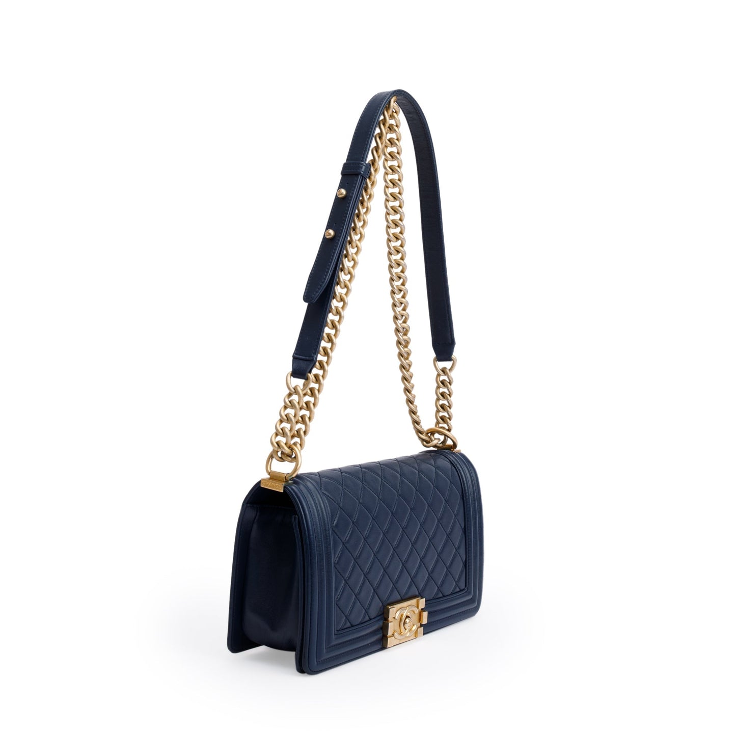 Chanel Blue Lambskin Leather Medium Boy Bag