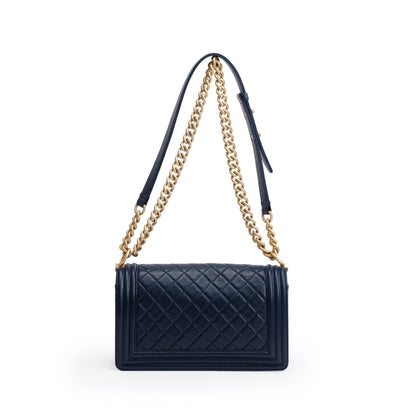 Chanel Blue Lambskin Leather Medium Boy Bag