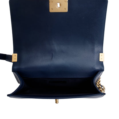 Chanel Blue Lambskin Leather Medium Boy Bag