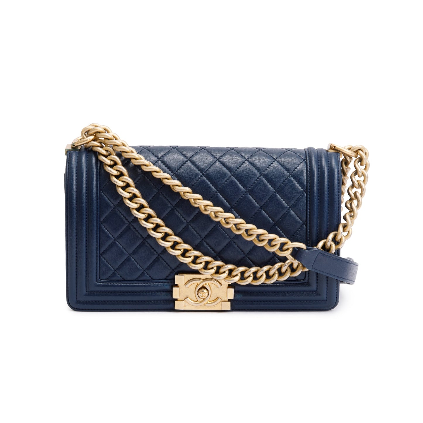 Chanel Blue Lambskin Leather Medium Boy Bag