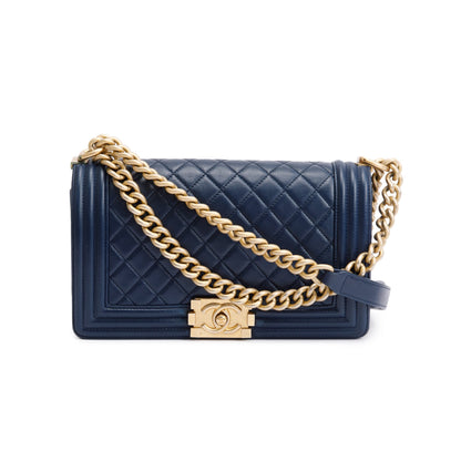 Chanel Blue Lambskin Leather Medium Boy Bag